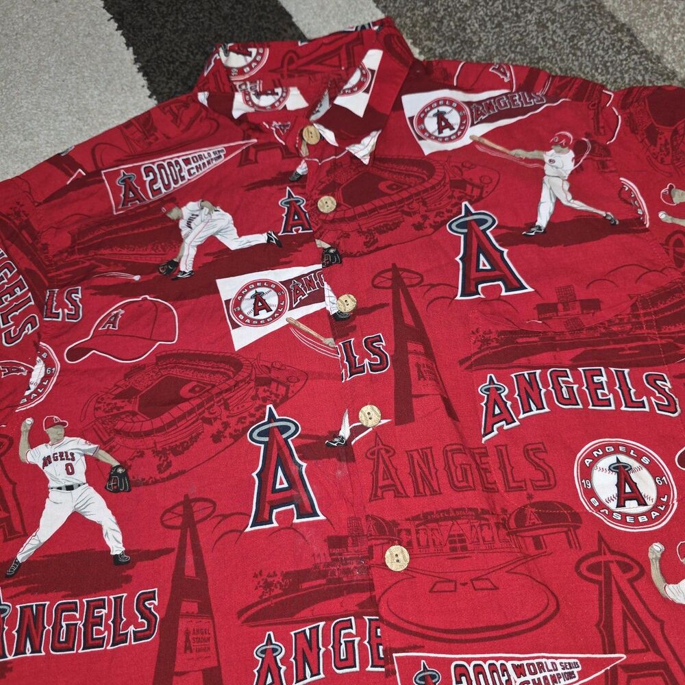 REYN SPOONER XXL Los Angeles Anaheim Angels Logo Baseball Shirt 2002 Rayon MLB - Picture 2 of 9